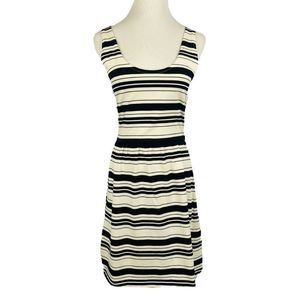 J.CREW Villa Cream & Black Striped “A” Line Skater Sleeveless Dress